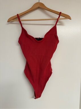 Lulu's Red Ribbed Tank Bodysuit